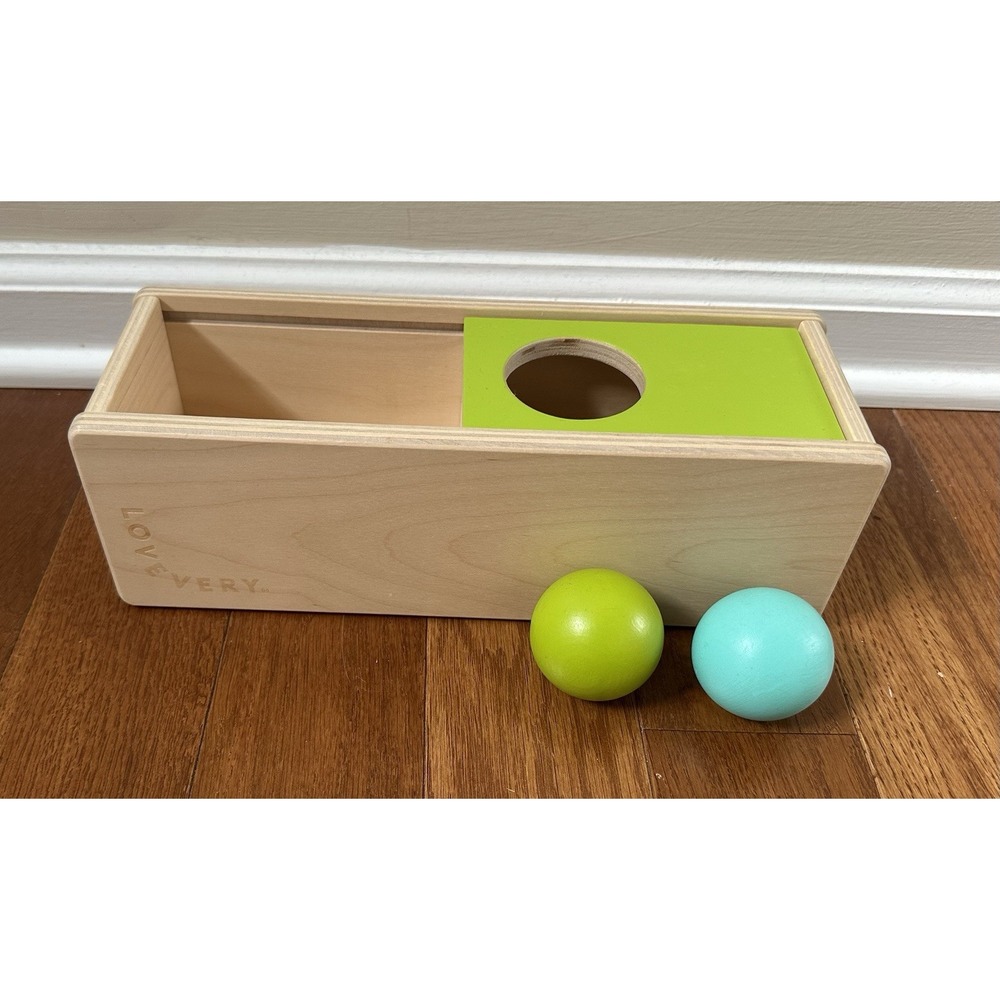 LOVEVERY Wooden Sliding Top Box W/ 2 Balls 11 - 12 Months THINKER Montessori Toy